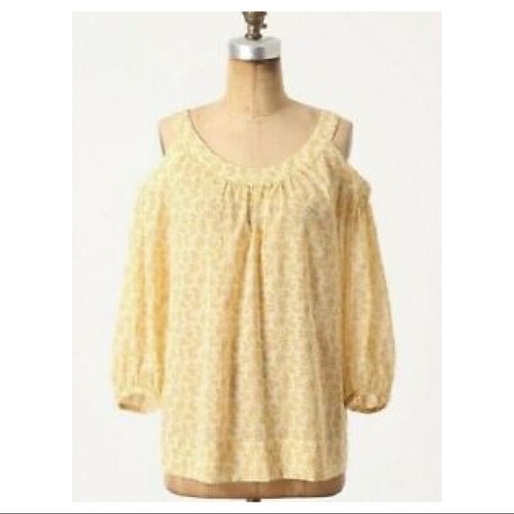 Anthropologie Meadow Rue Yellow Floral Pyracantha Cold Shoulder Top Size 0 - Picture 6 of 6